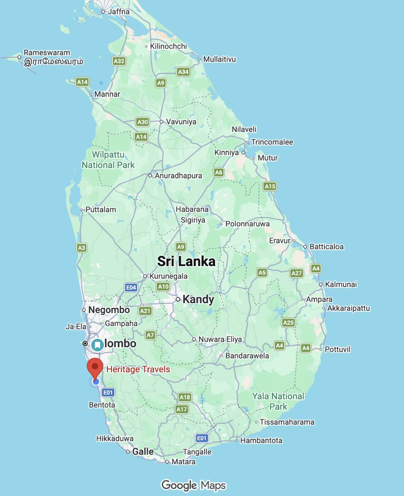 Map location for Heritage Travels